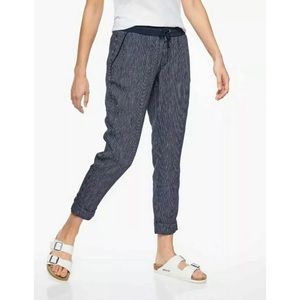 Athleta Bali Navy White Striped Linen Joggers
